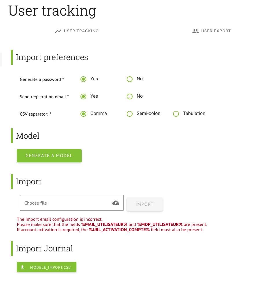 interface for importing users to a virtual AppyFair