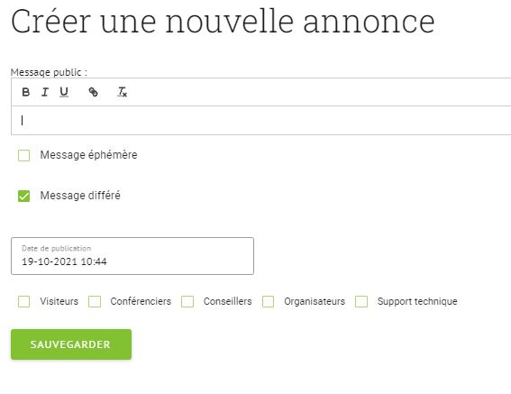 Création d'une annonce publique par l'organisateur d'un salon virtuel appyfair